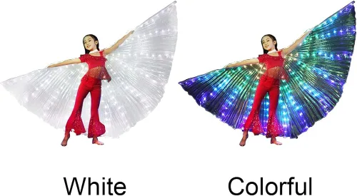 Vista 3 de CALIDAKA Ala de baile del vientre, alas de ángel con luces LED para niños, Halloween, Navidad, escenario iluminado, accesorios de rendimiento rave