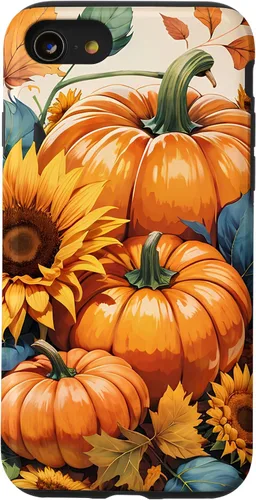 Vista 13 de iPhone 14 Bonito arte de otoño, calabazas, girasoles y hojas de otoño