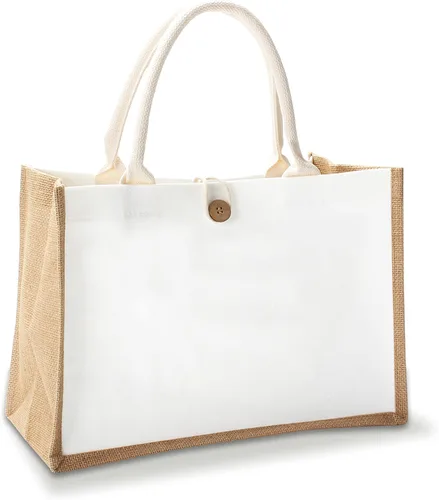 Vista 11 de Bolsa de yute de 14.5 x 6.7 x 10.2 pulgadas, 1 bolsa de arpillera, bolsas de viaje de yute con asa, bolsa de comestibles reutilizable para dama
