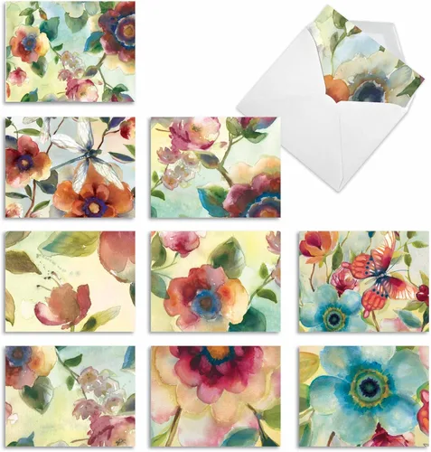 Vista 12 de The Best Card Company – 10 tarjetas en fondo blanco con flores, en caja (4 x 5.12 pulgadas) – Juego de tarjetas florales surtidas