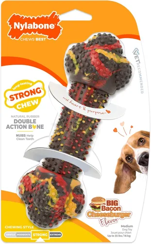 Vista 12 de Nylabone Flavor Frenzy Juguete para morder para perros con sabor a hamburguesa con queso y tocino, S