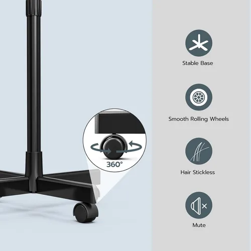 Vista 6 de Paddie Vaporizador facial profesional 3 en 1 sobre ruedas para esteticista, niebla fría y caliente, lámpara de aumento LED 5X, color negro