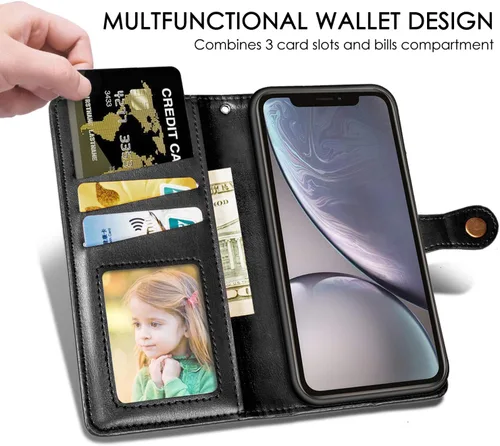 Vista 5 de Funda compatible con Nothing Phone 1, compatible con Nothing Phone One (A063) de piel sintética con ranura para tarjetas, soporte para cartera