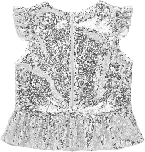 Vista 2 de YiZYiF - Camiseta de manga corta con volantes y lentejuelas brillantes para niñas y niñas