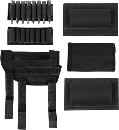 Vista 7 de AIRSSON Soporte táctico para mejillas de rifle con 2 bolsas Molle para 8 cartuchos en rejilla y 2 almohadillas de mejilla de diferentes alturas