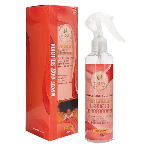 Vista 4 de Spray acondicionador sin enjuague para rizos y aceite para el cabello para niños con aceite de coco y ricino. Hidratante diario, desenredante