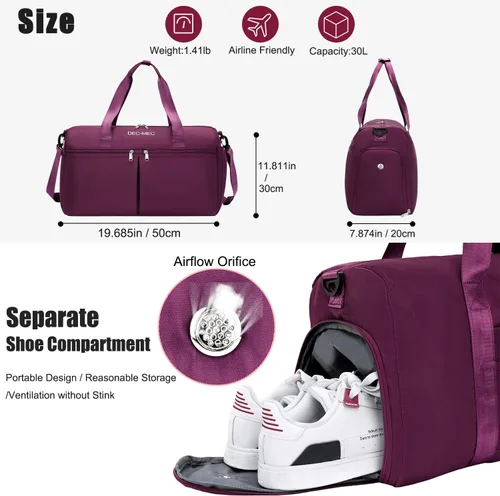 Vista 4 de Bolsa de gimnasio para mujeres y hombres con compartimento para zapatos, pequeña bolsa de lona para deportes, viajes, bolsa de mano para fin