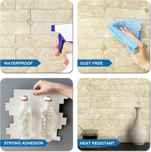 Vista 6 de Azulejos Adhesivos de Piedra para Salpicadero de Cocina Despegar y Pegar Paneles de Pared de Mosaico Lineal Mate Impermeables para Baño