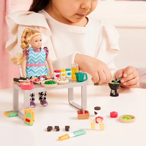 Vista 2 de Lori Comida de juego para muñecas mini - Accesorios de cocina para muñecas de 6 pulgadas - Pizza, Sushi, postre - Juego de casa de muñecas