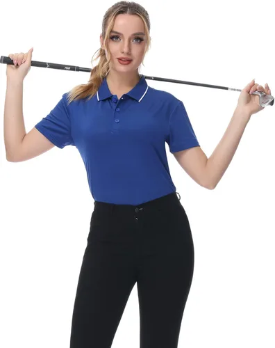 Vista 3 de Camisetas polo de golf para mujer, con botones, ligeras, de ajuste seco, absorben la humedad, de manga corta