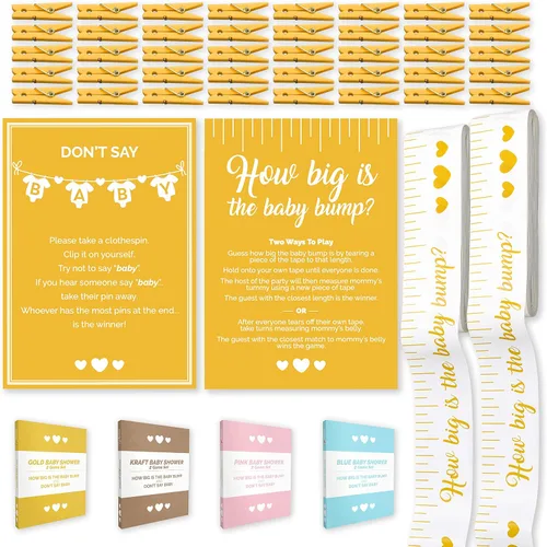 Vista 11 de Party Hearty Juegos Divertidos de Baby Shower para Niño, Juego de 2: ¿Qué Tan Grande Está la Pancita? y No Digas Bebé, Azul Juego de 2
