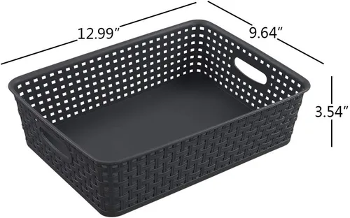 Vista 2 de Cesta de bandeja de papel de oficina, cesta de almacenamiento poco profunda de plástico, juego de 4, gris