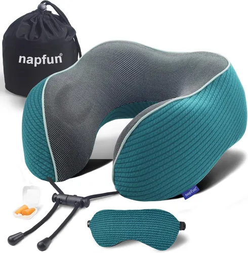 Vista 14 de napfun Almohada cervical para viajar, almohada cervical de viaje mejorada para avión, almohada de viaje de espuma viscoelástica 100% pura