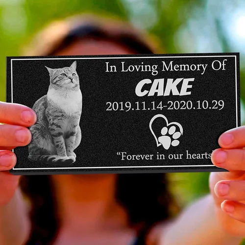 Vista 8 de Marcador personalizado para tumbas para mascotas con foto, piedra conmemorativa de gatos, lápida de granito negro personalizada grabada con láser
