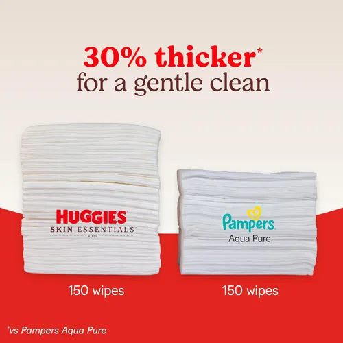 Vista 9 de Huggies Paquete de Skin Essentials: pañales Huggies Skin Essentials, talla 1 (8-14 libras), 204 unidades y toallitas para bebés, 15 paquetes