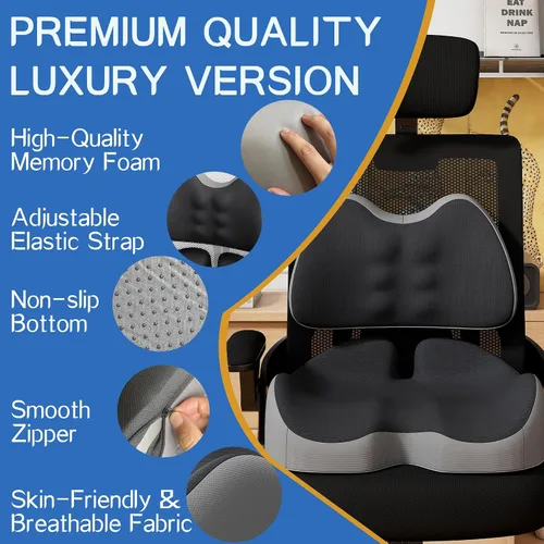 Vista 2 de Benazcap Cojín de Asiento de Espuma Viscoelástica Extra Grande Almohada de Soporte Lumbar para Alivio de Presión de Ciática y Coxis, Almohadilla