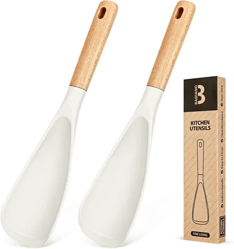 Vista 9 de Cuchara de cocina para utensilios de cocina antiadherentes, ideal para cocinar y servir silicona mate resistente sin BPA, cuchara con mango