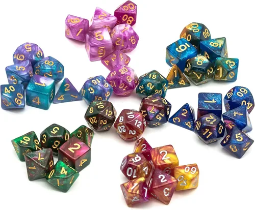 Vista 32 de Juego de 10 dados poliédricos DND (70 piezas) con 2 bolsas de cuero, juego de dados D&D para Calabozos y Dragones, juegos de mesa RPG