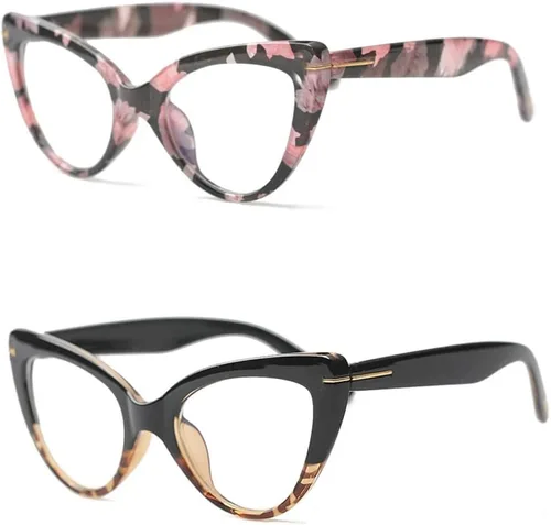 Vista 7 de Anteojos de lectura tipo ojo de gato para mujer, lectores grandes de moda (2 colores mezclados, 1.00)