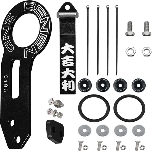 Vista 9 de Kit de Gancho de Remolque para Auto Universal, Gancho de Remolque Trasero de Aluminio para Coche (Negro) Premium-quality aluminum tow hook with a