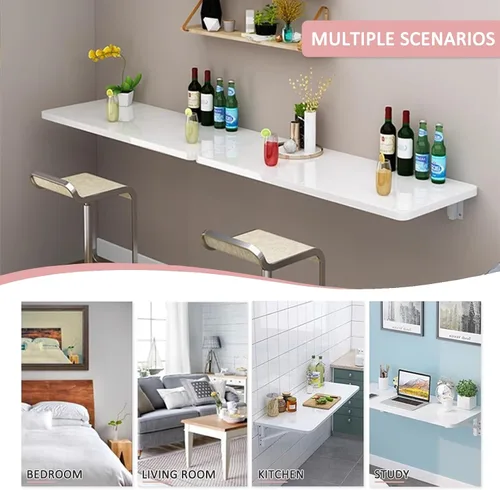 Vista 5 de Escritorio de montaje en pared resistente Juego de barra de desayuno mesa plegable para colgar en la pared para espacios pequeños Cocina Balcón
