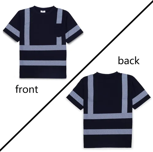 Vista 5 de VENDACE Camisas de seguridad para hombre, paquete de 3 camisetas de trabajo de manga corta reflectantes de alta visibilidad para hombre, color negro