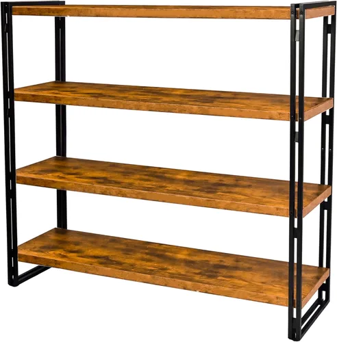 Vista 9 de Estantería industrial de madera rústica y metal de 3 niveles (gris oscuro, 3 niveles)