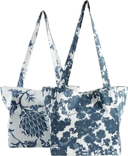 Vista 16 de HPD Half Price Drapes Bolsas de compras reutilizables para comestibles, paquete de 2 bolsas de algodón ligeras PRCT-GB81602-ST, Aiden Geometric
