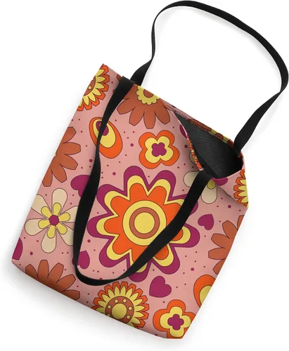 Vista 2 de Groovy Retro 70s Psicodélico Floral Hippie Indie Bolsa de mano estética