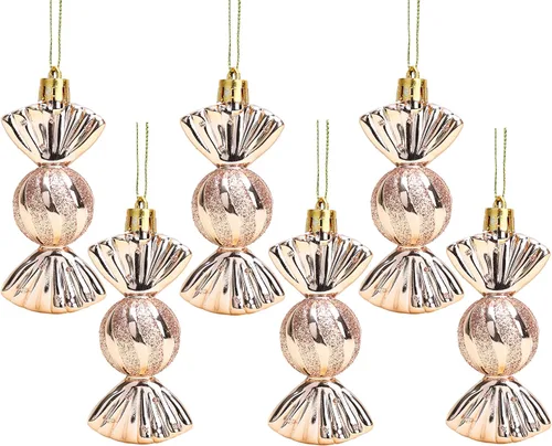 Vista 9 de Christmas Concepts Paquete de 6 bolas con forma de dulce de 3.543 in, decoradas con brillantina, adornos para árbol de Navidad (rosa bebé)