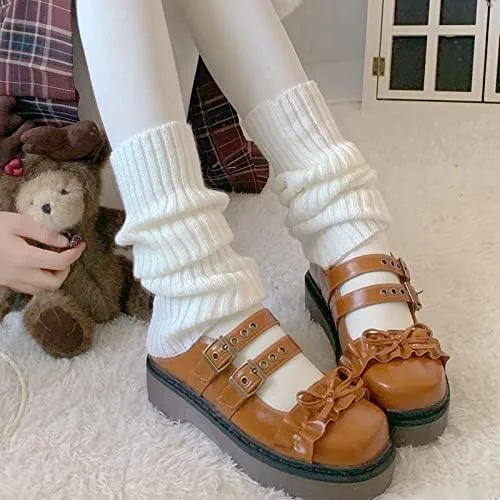Vista 7 de mdnhsb Calentadores de piernas para mujer, de punto acanalado, Kawaii Y2K, Harajuku Gyaru, lindos calentadores de piernas, calcetines góticos