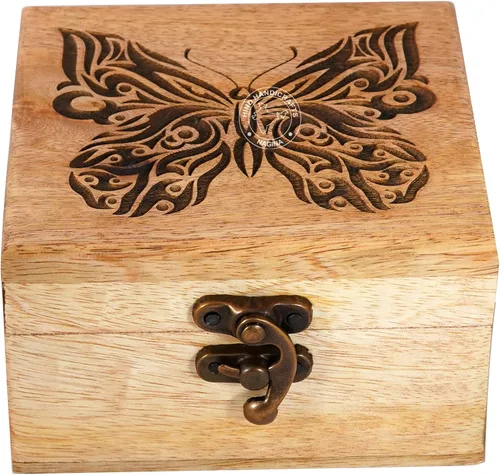 Vista 48 de Urna de madera antigua hecha a mano con grabado del árbol de la vida tallada a mano para mujeres y hombres, joyas Acentos de decoración del hogar