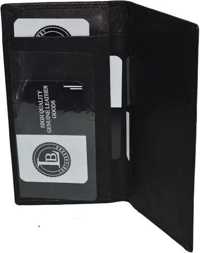 Vista 5 de Leatherboss - Funda de piel auténtica para chequera, Negro -, Cartera de viaje