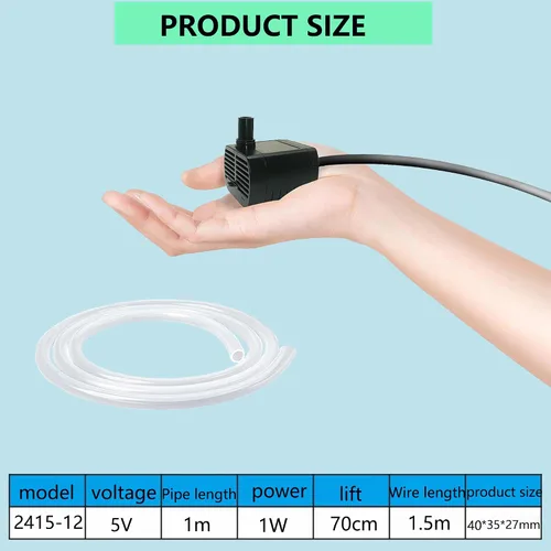 Vista 4 de Mini bomba sumergible USB, tubo de 1 M, CC 5 V, 0.7 W, bomba de banco eléctrica sin escobillas, fuente para mascotas, pequeño sistema hidropónico