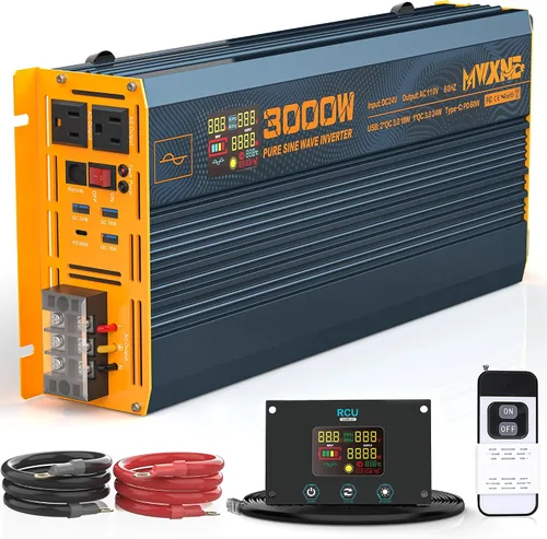 Vista 20 de Inversor de Potencia de Onda Sinusoidal Pura de 1200 Vatios DC 12V a 110V AC Convertidor con Dos Salidas de CA, Puertos USB de Carga Rápida