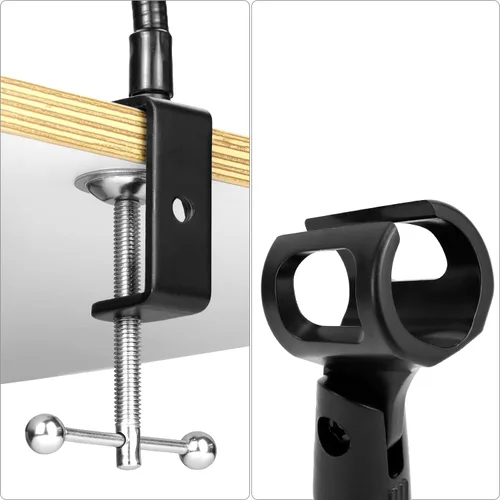 Vista 4 de QWORK Soporte de micrófono de cuello de cisne de 13 pulgadas, soporte de micrófono de escritorio con abrazadera con brazo flexible de 360°, soporte