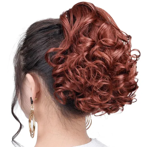 Vista 4 de SYXLCYGG Auburn Clip Cola de caballo Clip Cola de caballo Extensión de cola de caballo ondulado 10 pulgadas 3.5 oz pelo sintético falso pieza