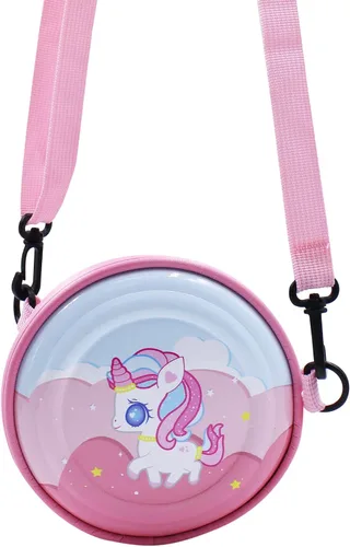 Vista 5 de Bolso cruzado de dibujos animados, lindo bolso de hombro redondo de astronauta, conejo, dinosaurio, unicornio, bolsa de hombro pequeña para niñas