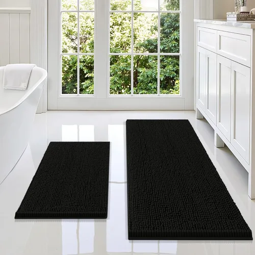Vista 101 de Juego de alfombras de baño Smiry de 2 piezas, suave alfombra absorbente de chenilla y juego de alfombra en forma de U para inodoro, alfombra de baño
