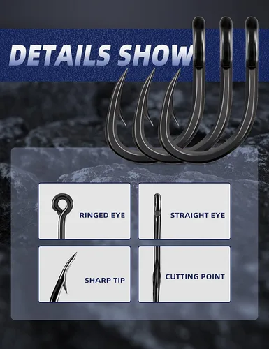 Vista 2 de BLUEWING Big Game Live Bait Hooks Heavy Duty Cutting Point, High Carbon Steel Ringed Hooks for Saltwater Fishing