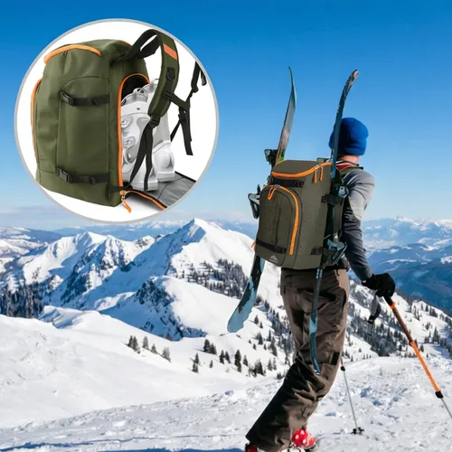 Vista 7 de Bolsa para botas de esquí, snowboard, viajes, patinaje, mochila para adultos y jóvenes, accesorios de equipo de esquí Army Green