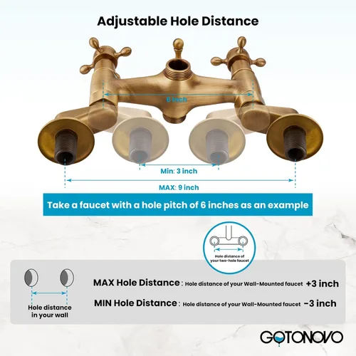 Vista 5 de gotonovo Adaptador de bañera Clawfoot de 3-3/8 pulgadas, brazos oscilantes ajustables para grifo de cocina, bañera, baño, ducha, juego de grifos