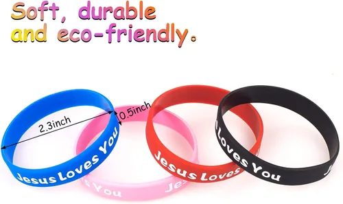 Vista 6 de Jesus Loves You - Pulseras de goma coloridas de silicona cristiana para hombres y mujeres, regalos de fiesta, pulsera inspiradora para adultos