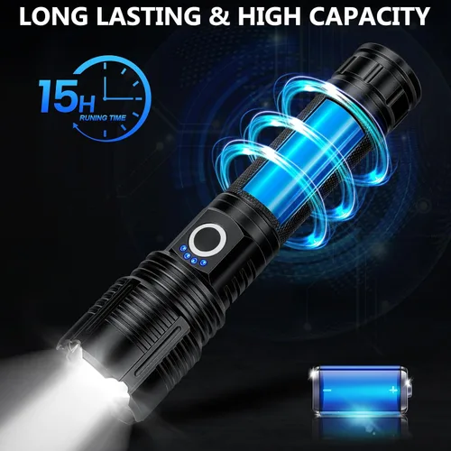 Vista 4 de 3Pack Flashlights High Lumens Rechargeable, 99,000 Lumens Super Bright LED Flashlight, Powerful Flash Light with 5 Modes, Flashlights for Home