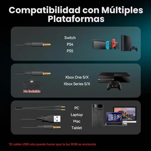 Vista 5 de IMYB A36 Auriculares para juegos con micrófono estéreo para PC, PS5, Xbox Negro