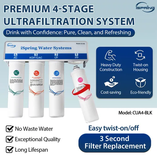 Vista 4 de iSpring CUA4-BLK - Sistema de filtro de agua para debajo del fregadero, filtro de agua de ultrafiltración de 4 etapas sin tanque de alta capacidad