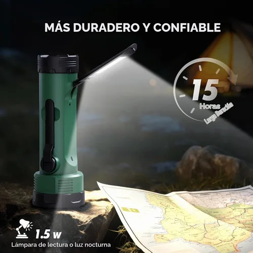 Vista 4 de ROCAM Radio meteorológica NOAA con linterna de manivela y energía