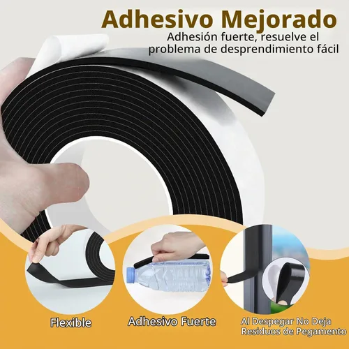 Vista 3 de Cinta de sellado de espuma EVA, 1 pulgada de ancho x 1/4 pulgada de grosor, cinta adhesiva para puertas y ventanas, bloqueador de corrientes de Negro