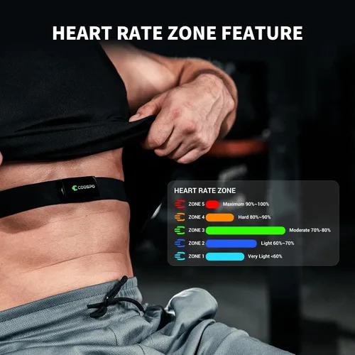 Vista 2 de COOSPO Monitor de ritmo cardíaco Correa de pecho H9Z, HRM Bluetooth 5.0 ANT+, monitor de frecuencia cardíaca Sensor de pecho con batería recargable