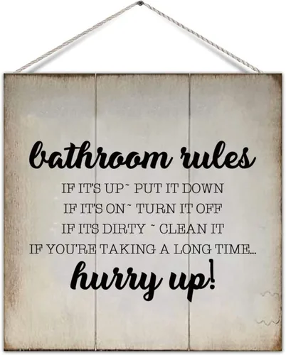 Vista 10 de Funny Bathroom Pallet Sign Plaque Wash Up Butter Cup Rural Wood Family Sign Board Country Bathroom Wall Hanging Decor for Toilet Restroom Bathroom